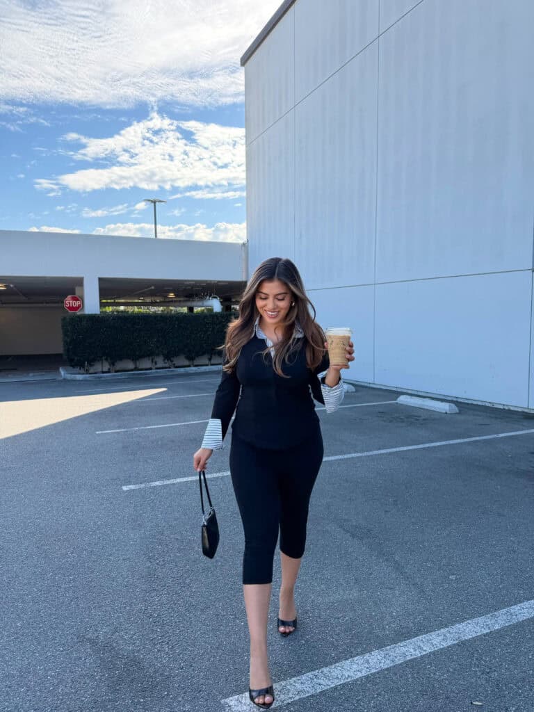 Jasmine wearing a business casual outfit- Layers of Beauty review
