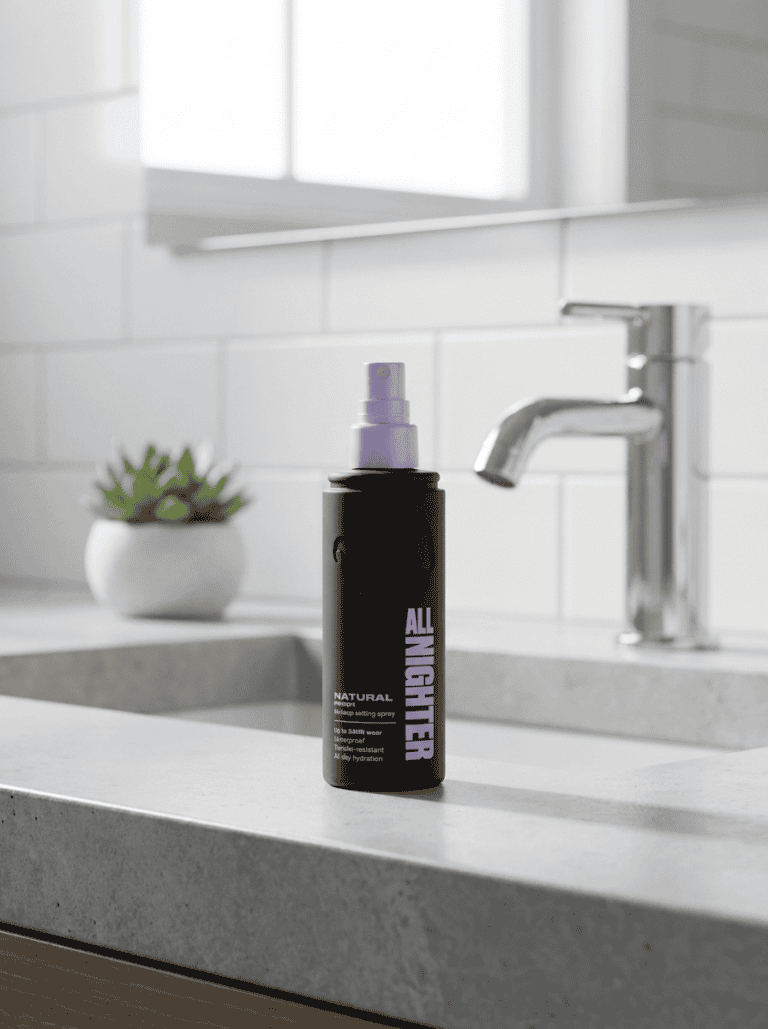 urban decay setting spray on bathroom counter
