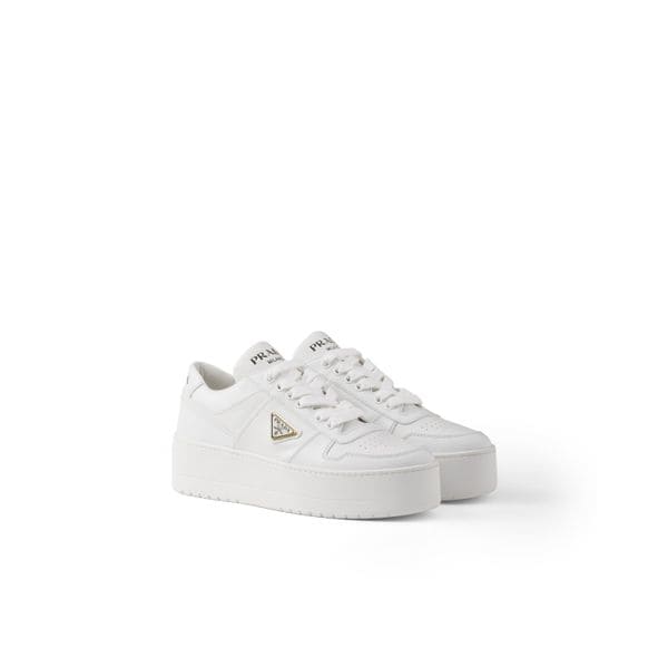 Prada Downtown Bold Leather Platform Sneakers White