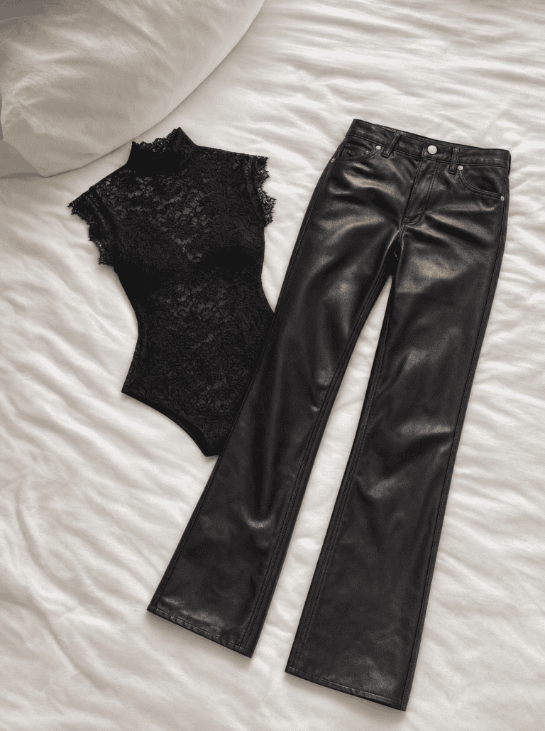 lace top with leather pants combo